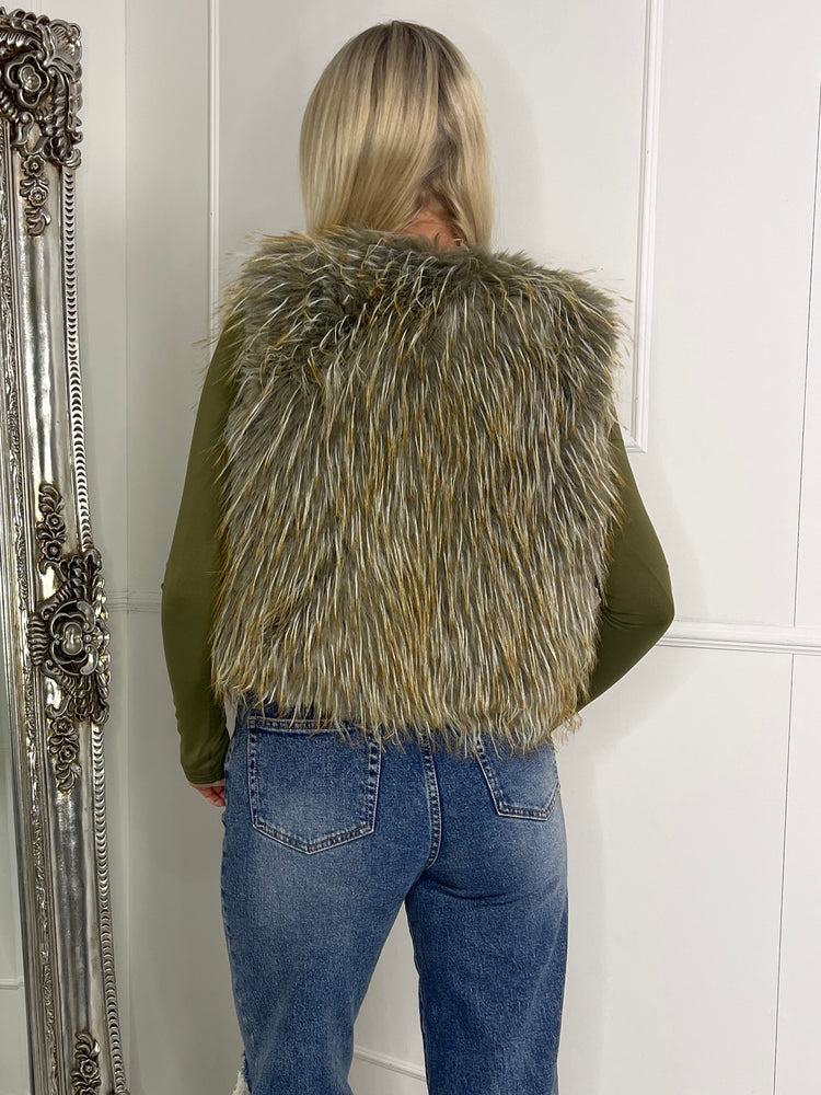 Faux Fur Gilet - Khaki