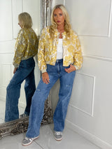 3D Floral Bomber Jacket - Yellow/ Gold