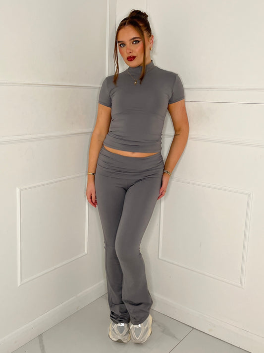 High Neck Top & Flares Co-Ord Second Skin - Charcoal