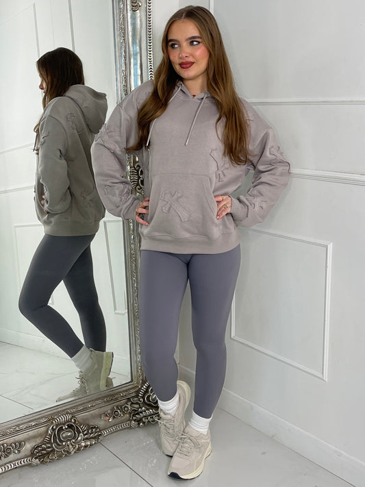 Embroidered Cross Hoodie - Dove Grey