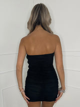 Ruffle Detail Trim Dress- Black