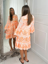 Boho Neon Embellished Dress - Orange