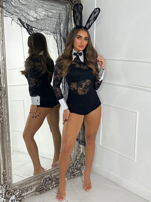 Underlayer Detail Lace Playsuit - Black