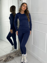 Long Sleeve Gym Top & Sculpt Leggings Set - Navy