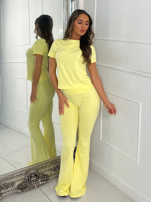 Soft Cotton Top & Flares Loungesuit - Yellow