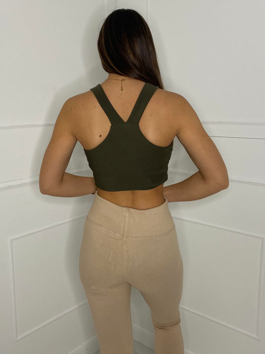 Ribbed Strappy Top - Khaki