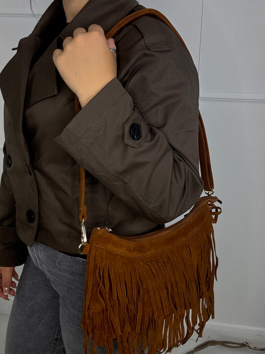 Suede Tassle Shoulder Bag - Tan