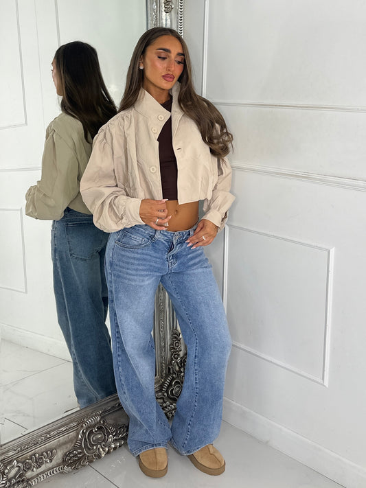 Mila Cropped Balloon Sleeve Jacket - Beige