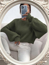 Plain Cropped Knitted Jumper - Khaki