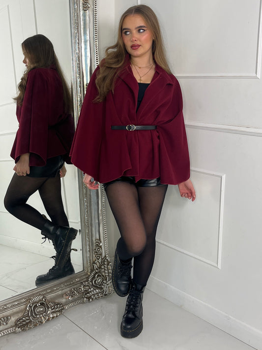 Belted Cape Jacket - Red