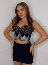 Embellished Padded Cup Crop Corset - Black Style 3