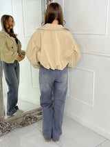 Crop Balloon Sleeve Trench Jacket - Beige