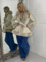 Faux Fur & Pu Contrast Waterfall Jacket - Beige