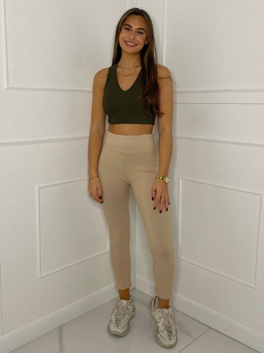 Ribbed Strappy Top - Khaki