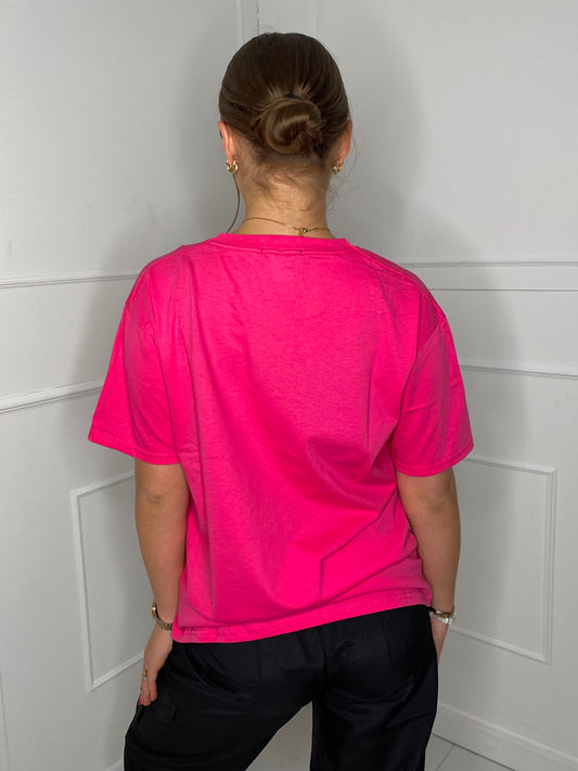 Fearless Statue Print  T-shirt- Hot Pink