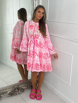 Boho Neon Embellished Dress - Pink