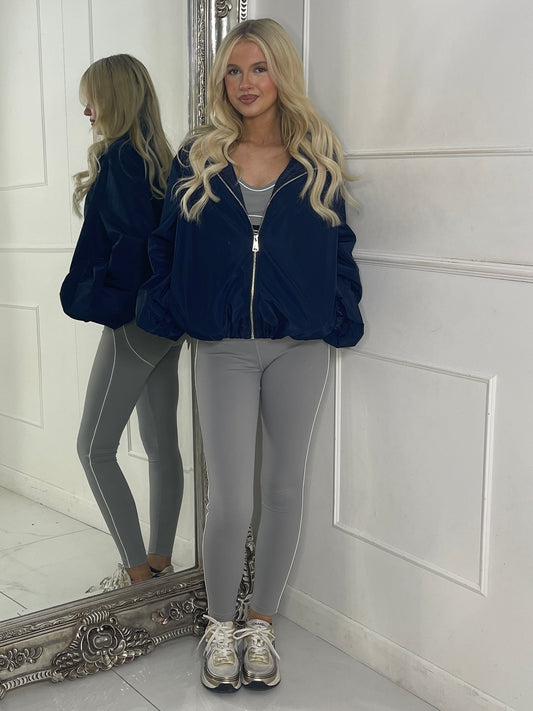 Zip up Puff sleeve oversized windbreaker - Navy Blue