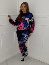 Graffiti Print Tracksuit - Black