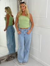 Square Neck Strap Detail Vest top - Sage Green
