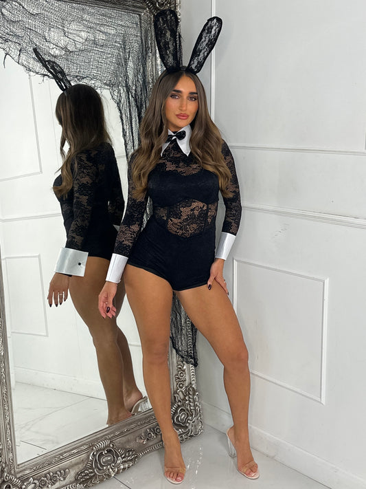 Underlayer Detail Lace Playsuit - Black