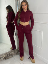 Corset detail hooded top & Ruche Back pocket Joggers Set - Wine