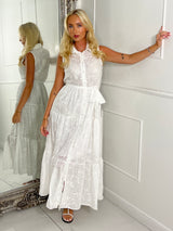 Anglaise Sleeveless Maxi Dress- White