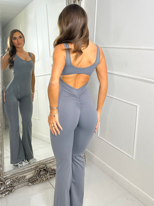 Body Sculpt Jumpsuit With Ruche Bum Detailing - Charcoal