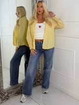 Two Piece Racer Vest Top & Shirt with Embroidered Heart Detail - Yellow Stripe
