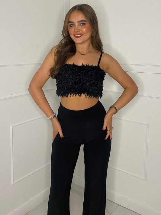 Feather Bandeau Top - Black