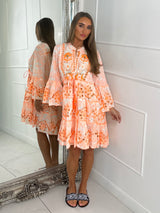 Boho Neon Embellished Dress - Orange