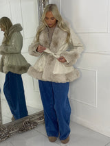 Faux Fur & Pu Contrast Waterfall Jacket - Beige