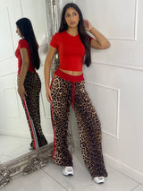 Leopard Print Wide Leg Side Stripe Trousers