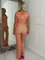 Cowl Neck Knitted Crochet Top & Flares - Multi Stripe 2