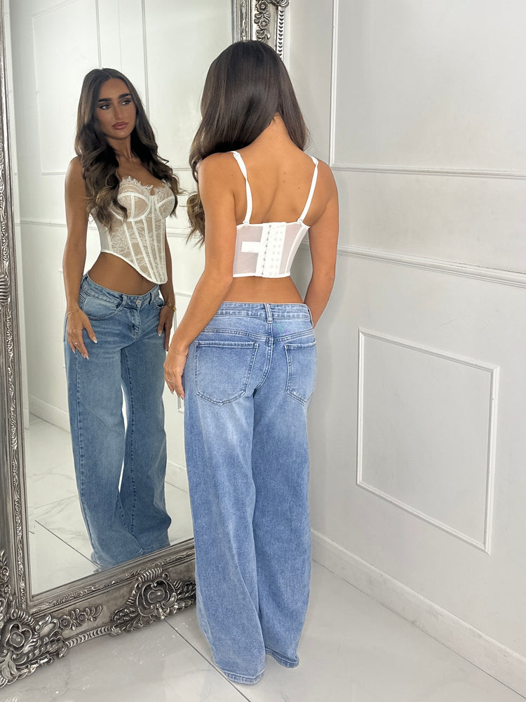 Lace Detail Corset Top-White