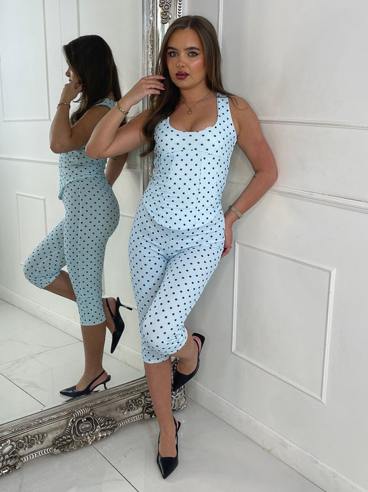 Polka Dot Corset & Capri Set - Baby Blue