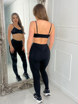 Seam Detail Bra & Leggings Set- Black