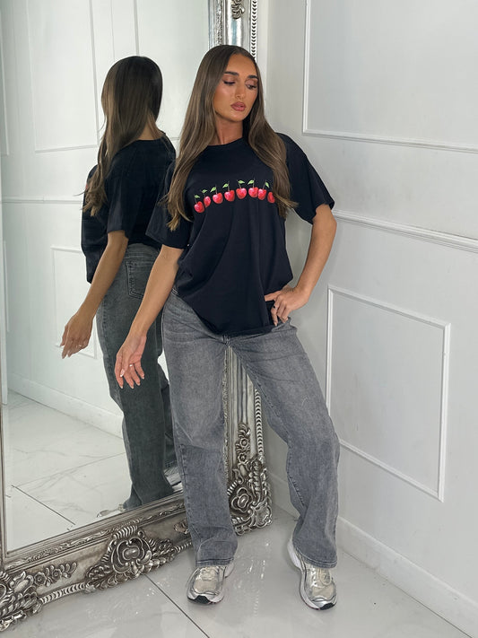 8 Cherries Print Tee - Black