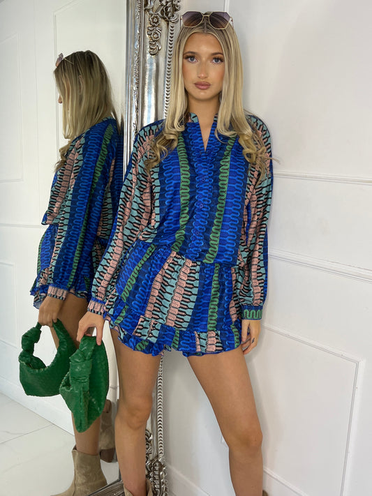 Matching Shirt and Frill Skort Set - Blue Multi