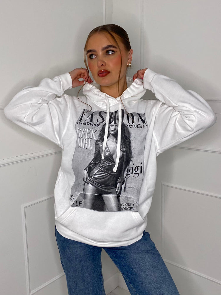 Fashion Print Hoodie - White