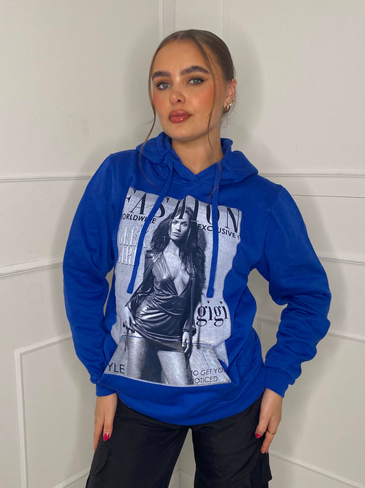 Fashion Print Hoodie - Royal Blue