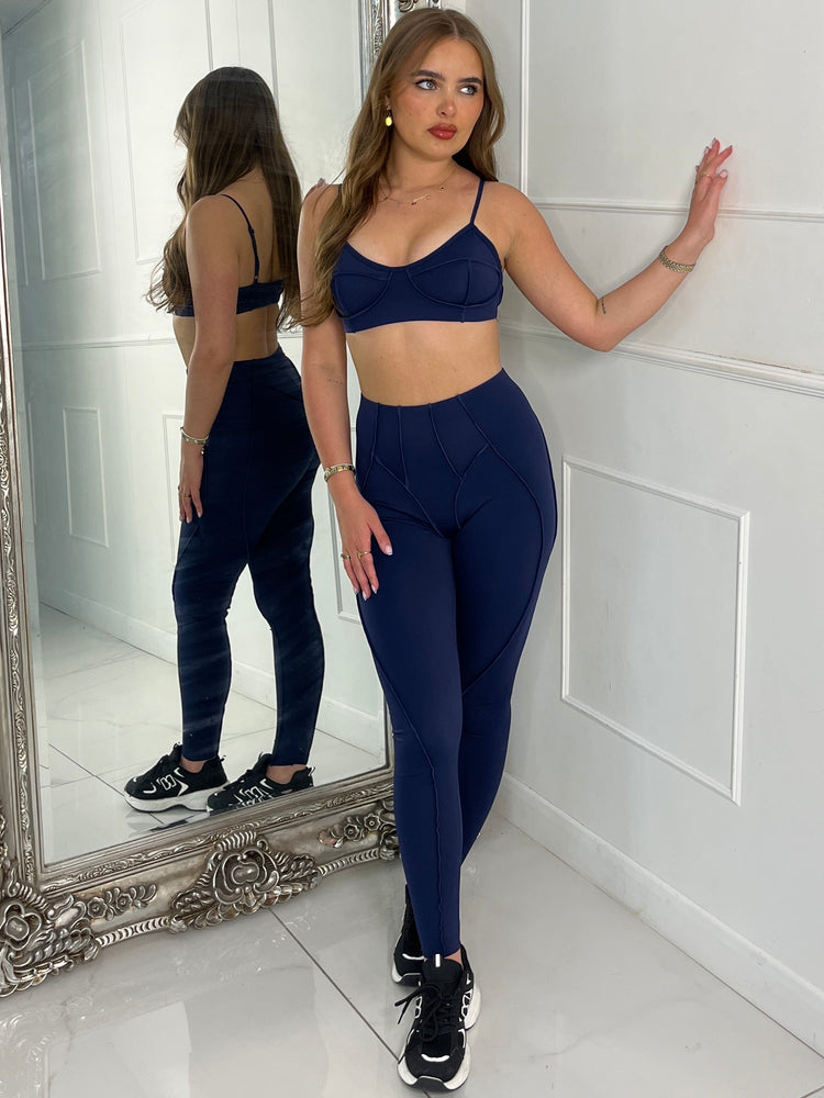 Seam Detail Bra & Leggings Set - Navy