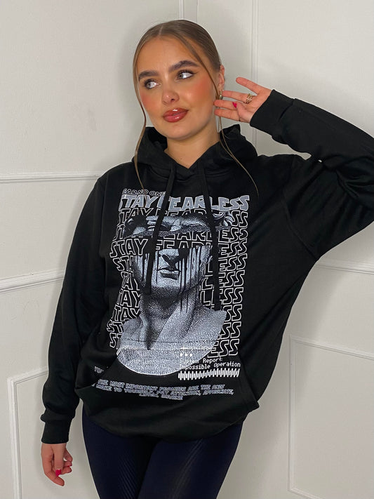 Fearless Statue Print Hoodie - Black