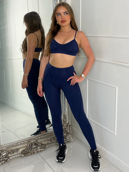 Seam Detail Bra & Leggings Set - Navy