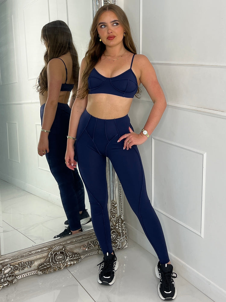 Seam Detail Bra & Leggings Set - Navy