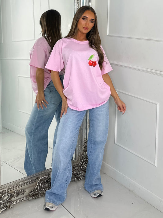 Cherry Soul Print Tee - Baby Pink