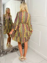 Embellished Tassle Detail Long Sleeve Boho Dress - Purple Multi