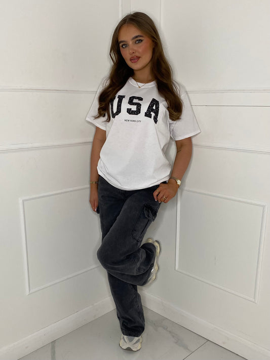 USA Print T-Shirt - White