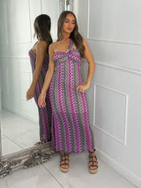 Crochet One Shoulder Dress - Purple Multi