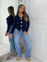 V Neck Sea Shell Detail Long Sleeve Jumper - Navy