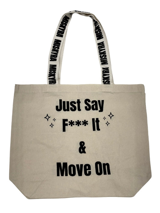 F*** It Branded Strap Slogan Tote Bag - Natural